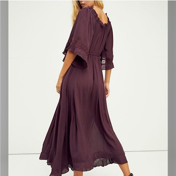 SOLD E Free People Endless Summer Beach Bliss Off Shoulder Maroon Maxi Dress - Picture 2 of 16